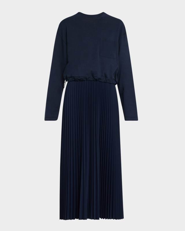 Scatola Pleated Combo Midi Dress